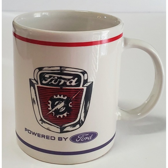 Ford Motor Coffee Mug Retro White/Red Stripe w/ Black Ford Emblem & Logos - Picture 4 of 9